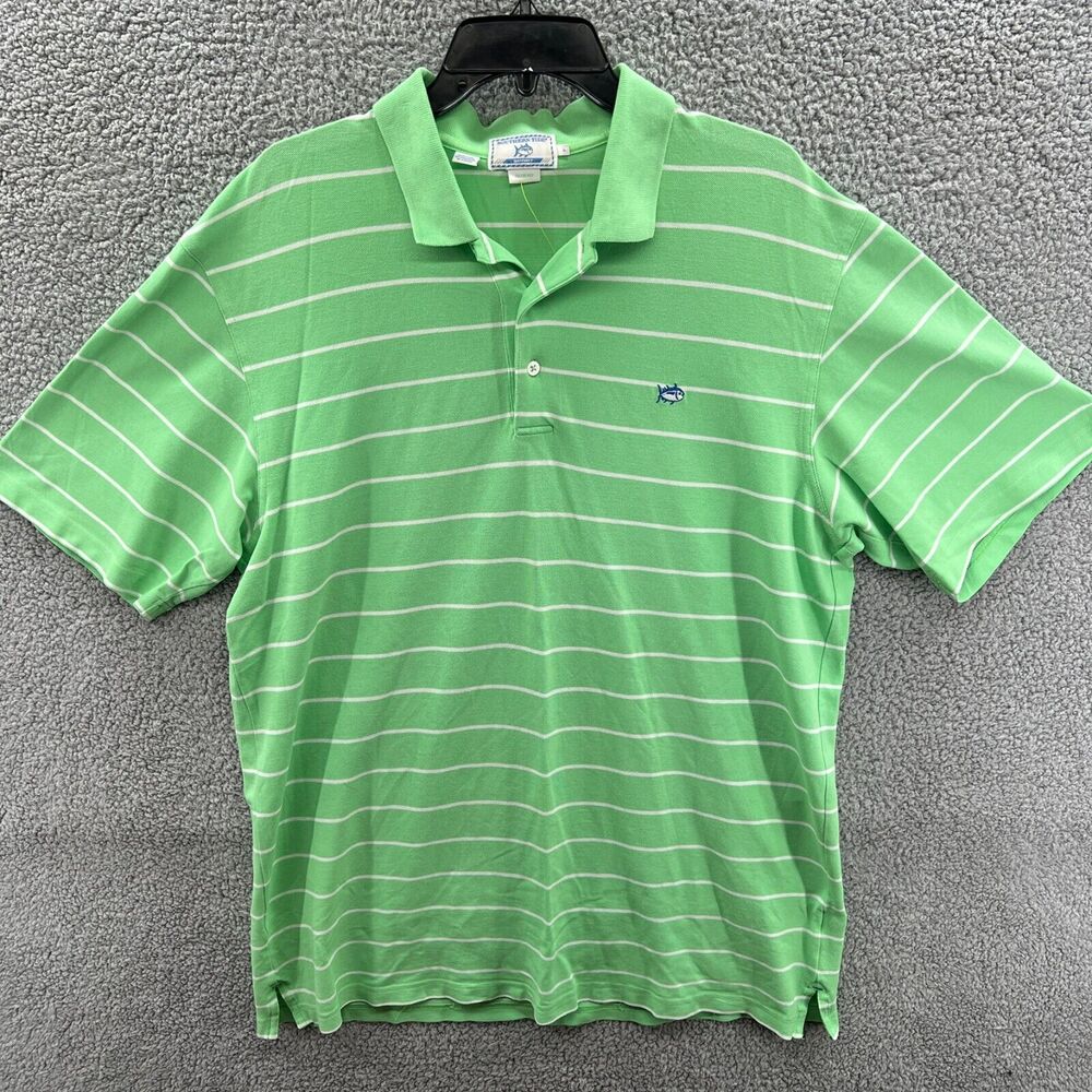 Southern Tide Sport Club Fit Polo Shirt Large Green Stripe Performance Golf Mens